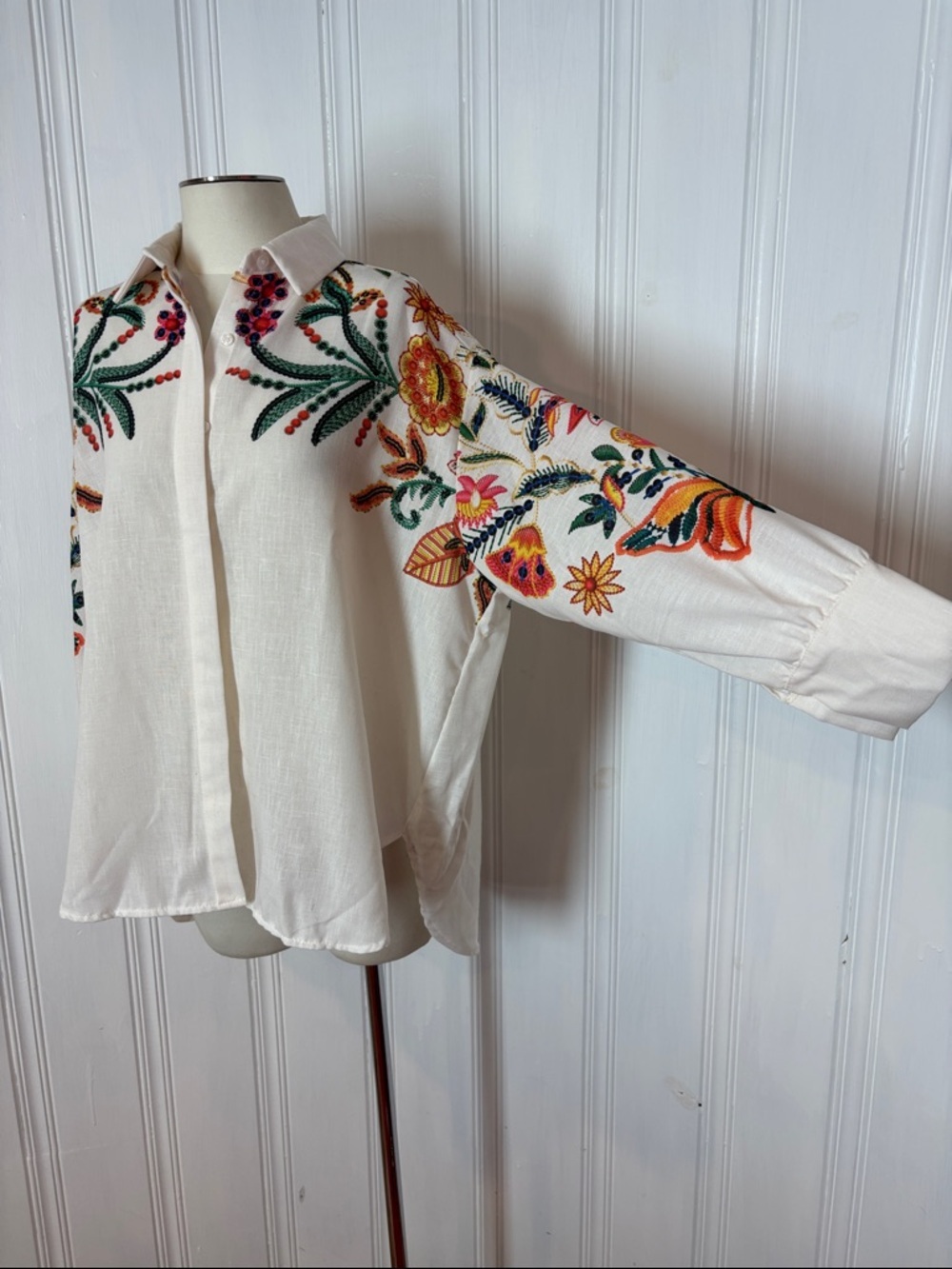 NWT INTUITION Paris Oversized High-Low Botanical Print Button-Up Shirt - M/L - Picture 4 of 9